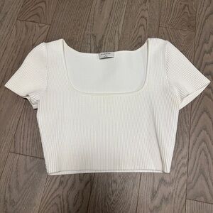 Aritzia Babaton White/Cream Sculpt Knit Square Neck Ribbed Crop Top